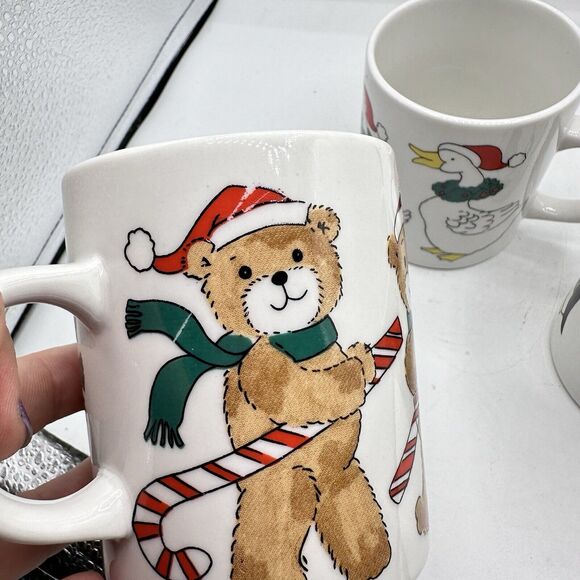 Vintage 1980s X4 Christmas Mugs 10 oz Porcelain Kitschmas In Box Kitsch - Picture 9 of 12